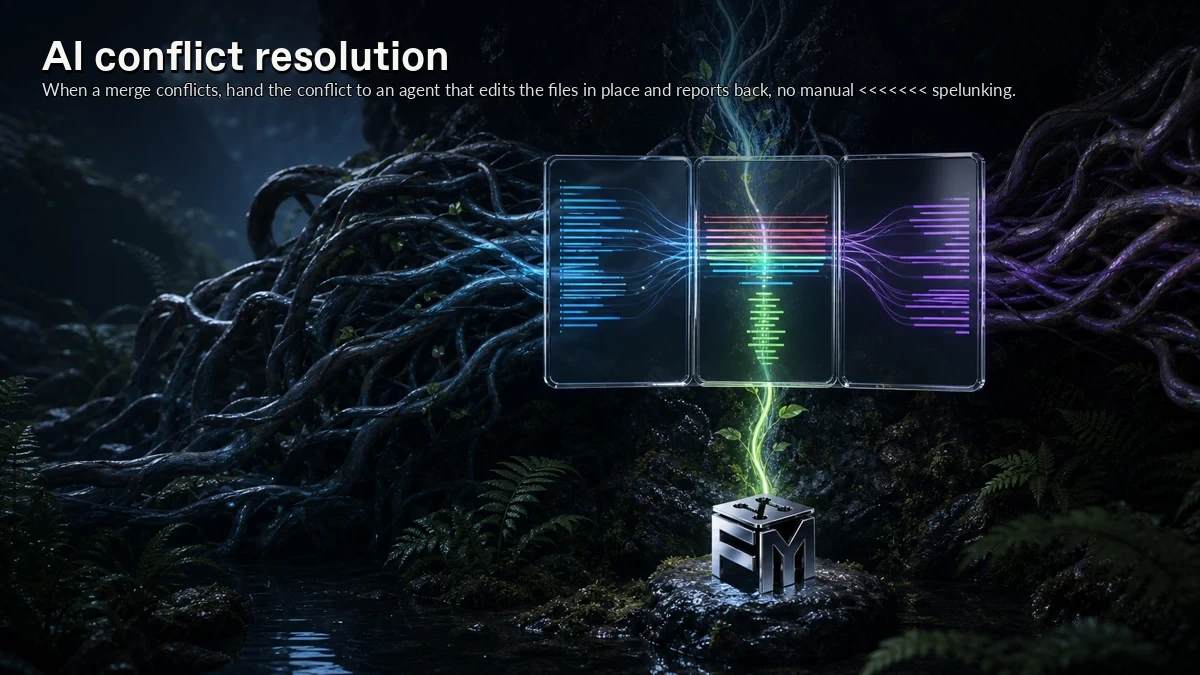 Abstract ForkMesh artwork for AI conflict resolution