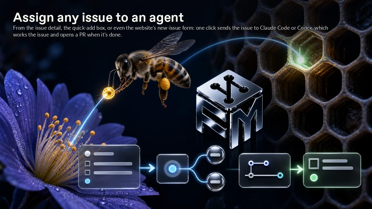 Abstract ForkMesh artwork for Assign any issue to an agent