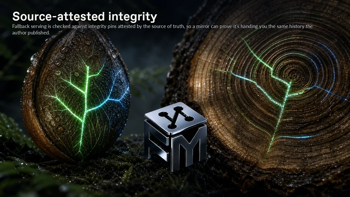 Abstract ForkMesh artwork for Source-attested integrity