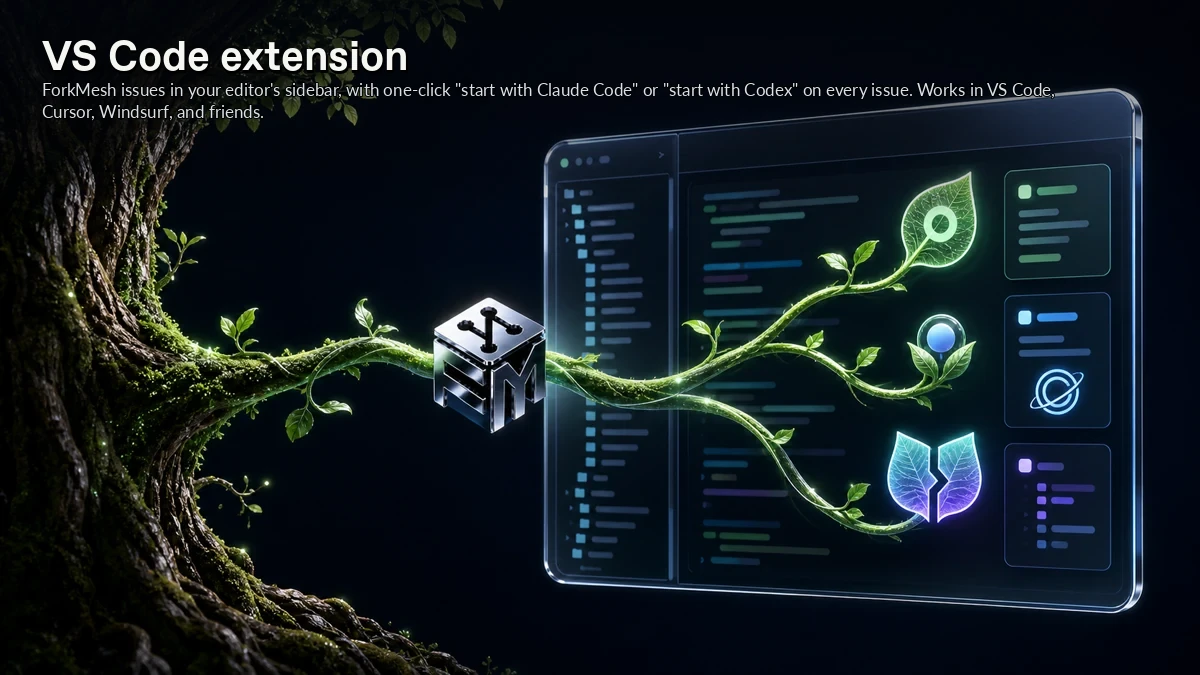 Abstract ForkMesh artwork for VS Code extension